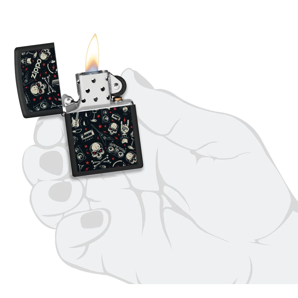 Zippo Lighter: Skulls and Music Pattern - Black Matte 46055 - Image 5