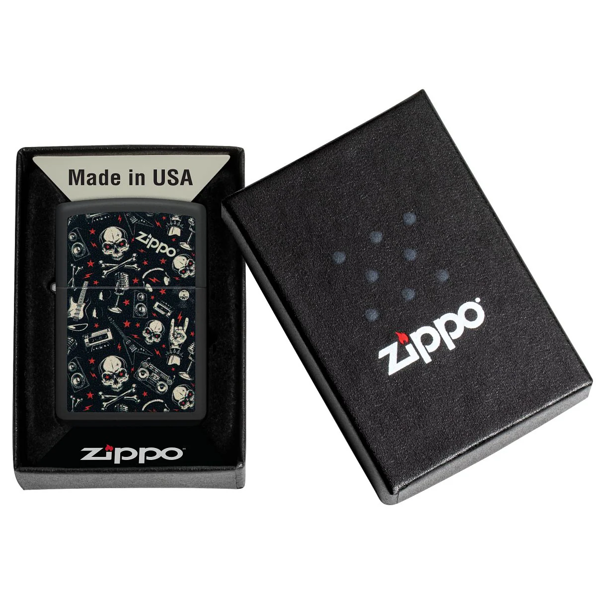 Zippo Lighter: Skulls and Music Pattern - Black Matte 46055 - Image 6