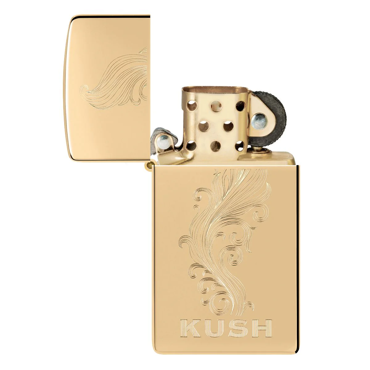 Zippo Lighter: Slim, Kush Design - High Polish Brass 47173 - Image 4