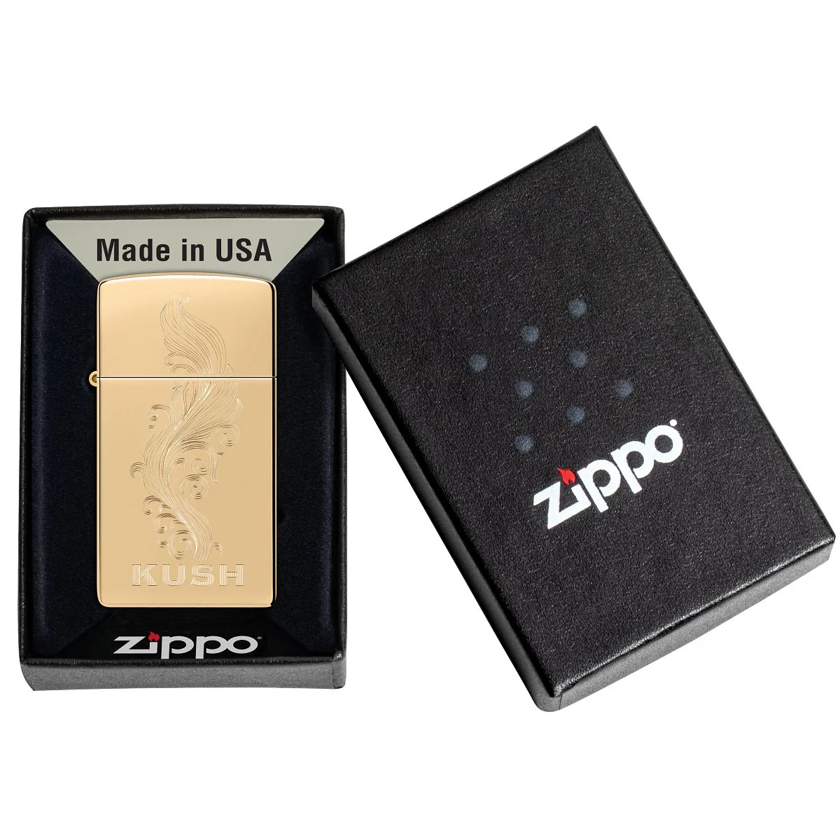 Zippo Lighter: Slim, Kush Design - High Polish Brass 47173 - Image 6