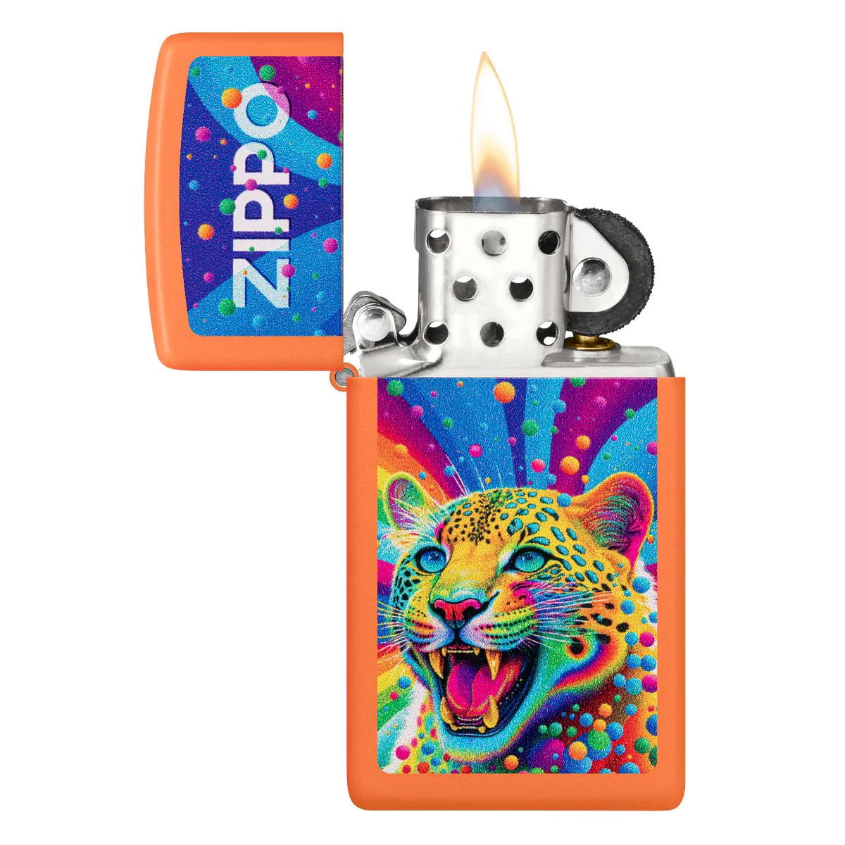 Zippo Lighter: Slim, Leopard Design - Orange Matte 46018 - Image 3