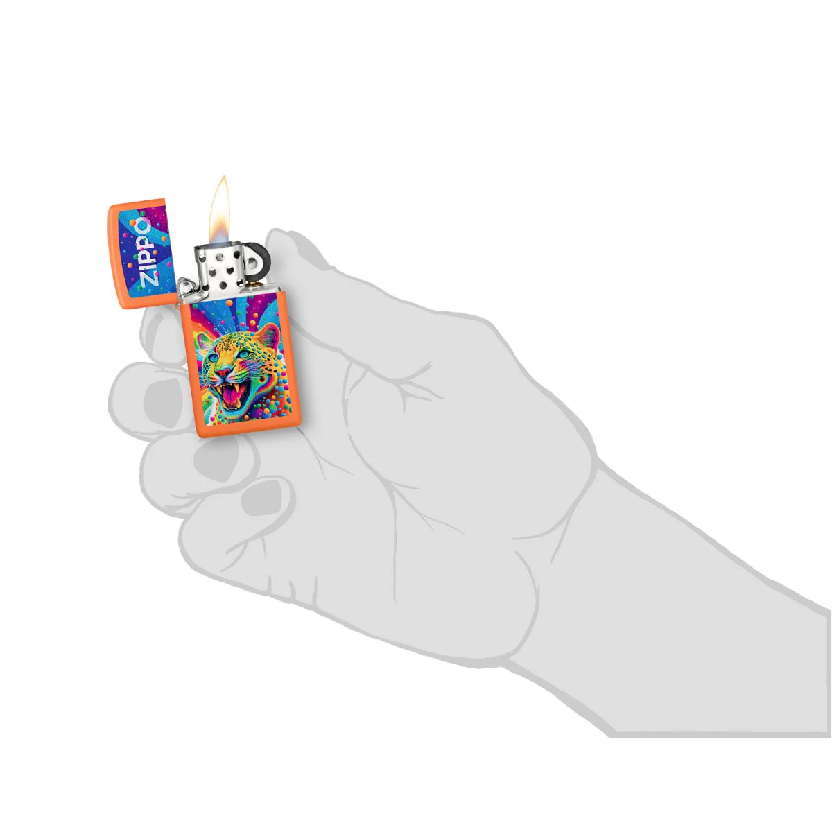 Zippo Lighter: Slim, Leopard Design - Orange Matte 46018 - Image 5