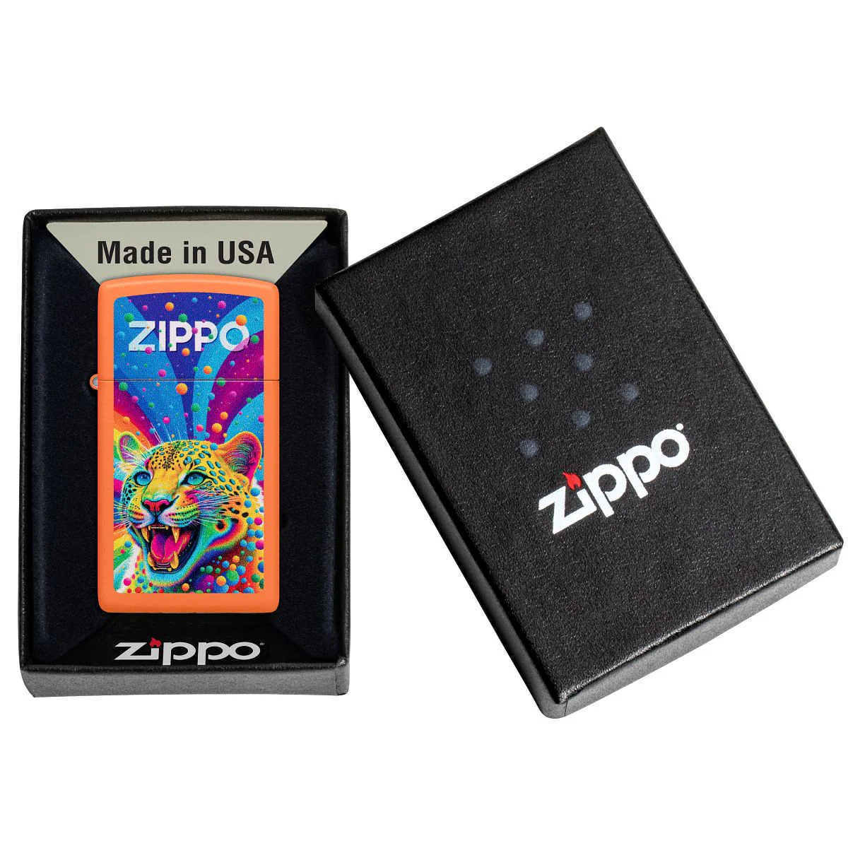 Zippo Lighter: Slim, Leopard Design - Orange Matte 46018 - Image 6