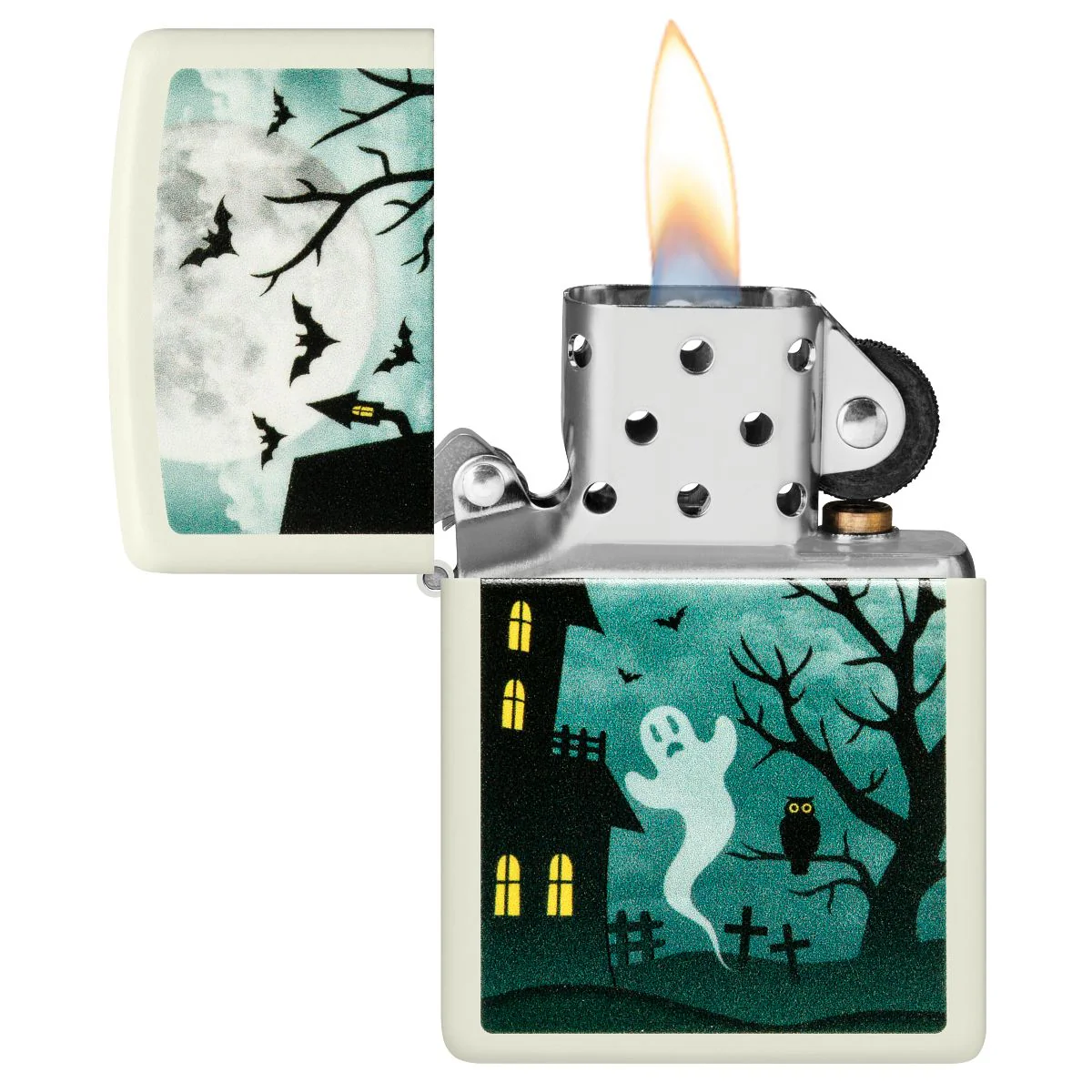 Zippo Lighter: Spooky Halloween Design - Glow-in-the-Dark Green 48727 - Image 4