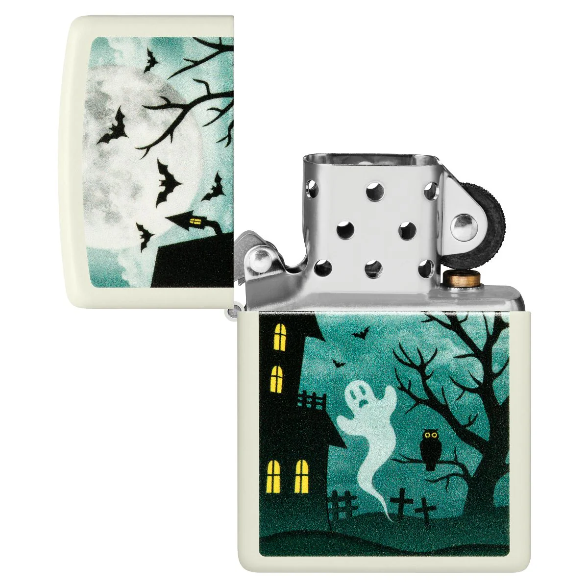 Zippo Lighter: Spooky Halloween Design - Glow-in-the-Dark Green 48727 - Image 5