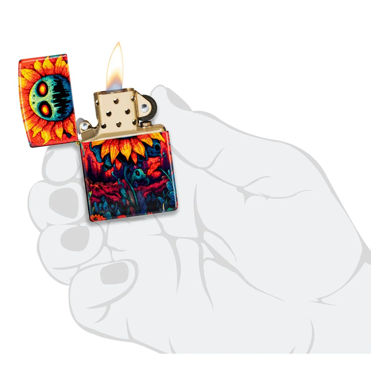 Zippo Lighter: Spooky Sunflower Design - 540 Fusion 46267 - Image 8