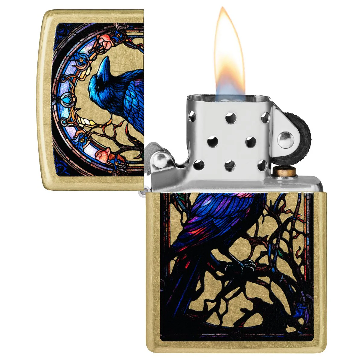 Zippo Lighter: Stained Glass Raven - Street Brass 46946 - Image 3