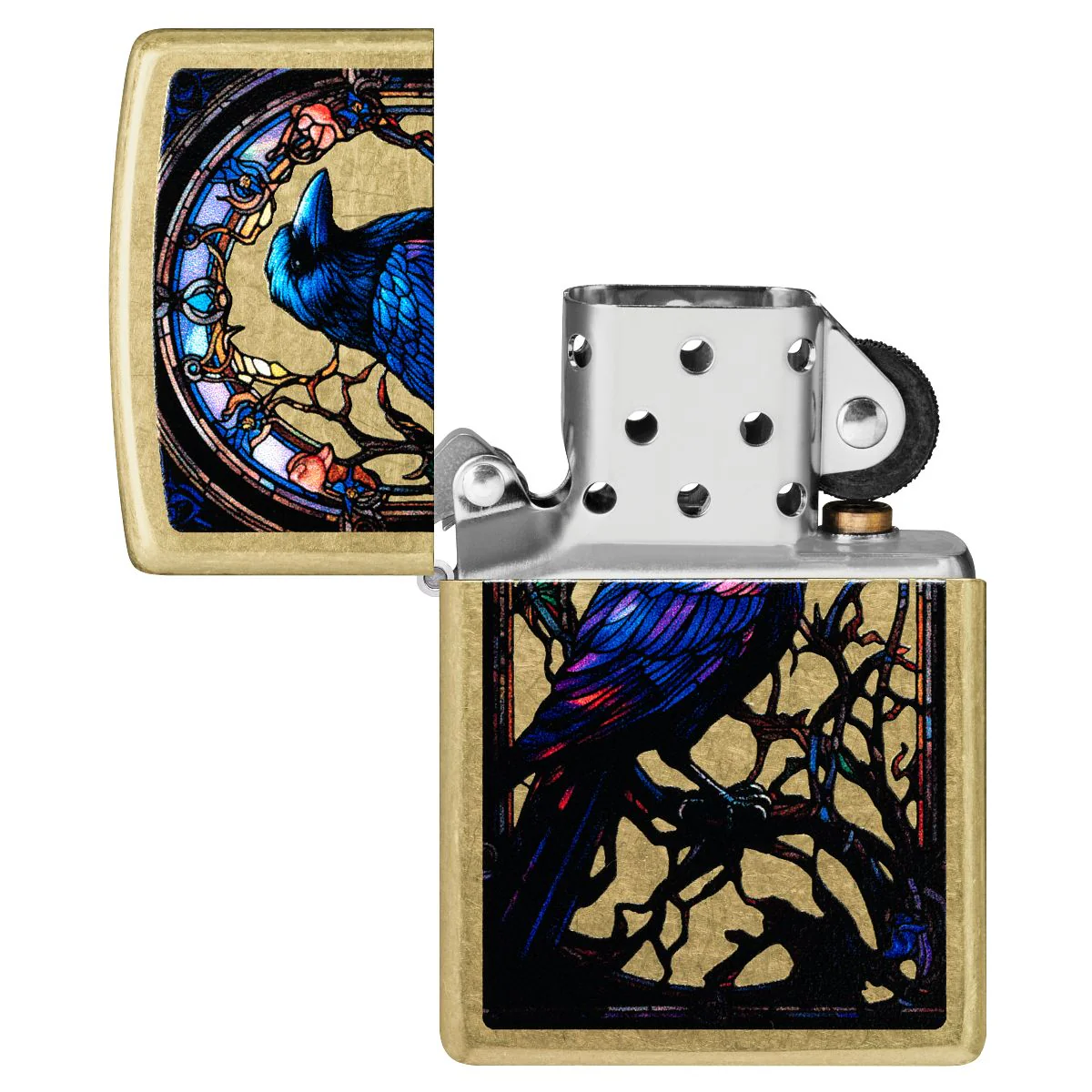 Zippo Lighter: Stained Glass Raven - Street Brass 46946 - Image 4