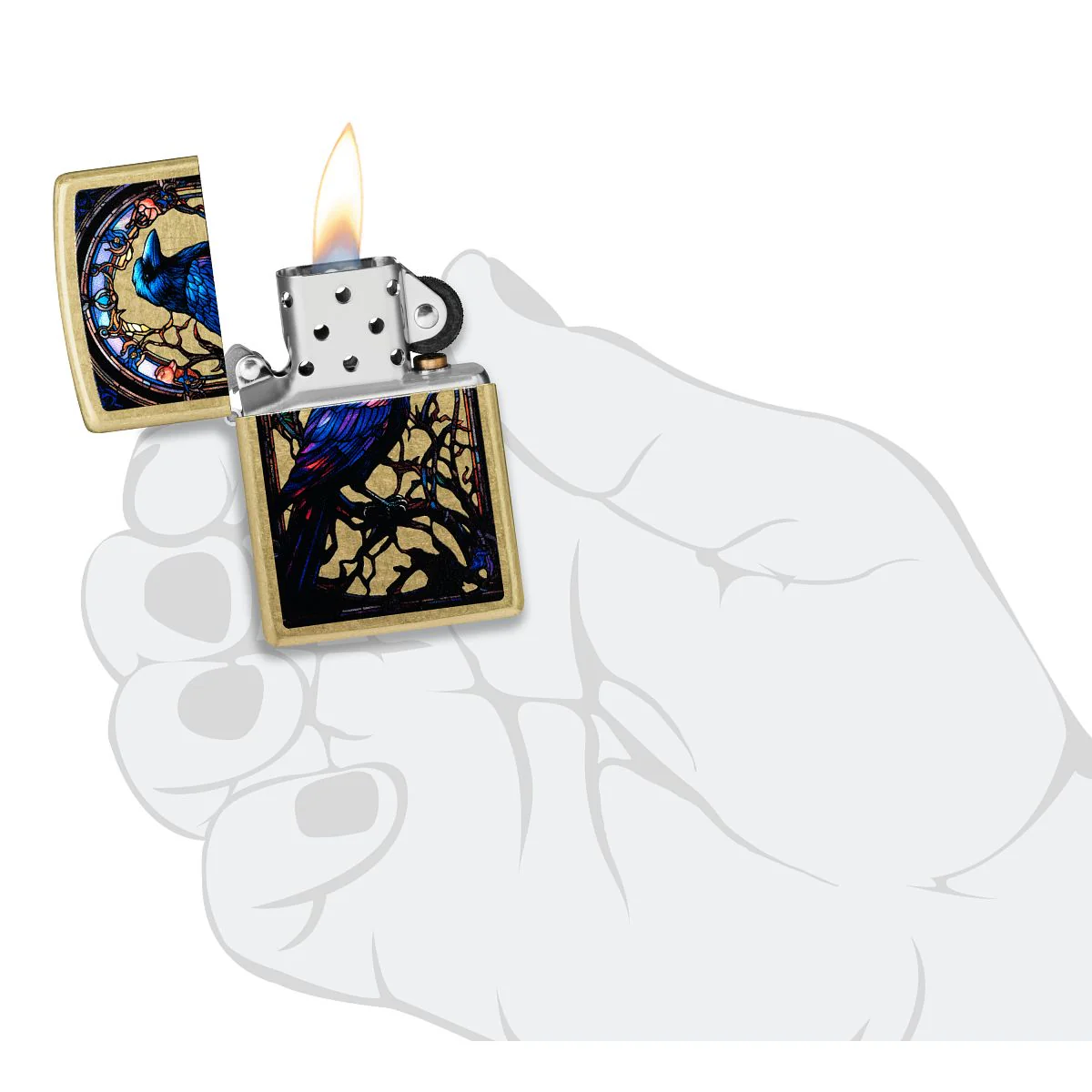 Zippo Lighter: Stained Glass Raven - Street Brass 46946 - Image 5