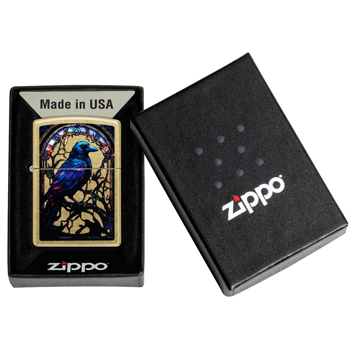 Zippo Lighter: Stained Glass Raven - Street Brass 46946 - Image 6