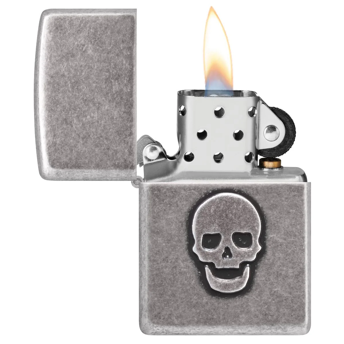 Zippo Lighter: Stamped Skull - Antique Silver Plate 46889 - Image 3