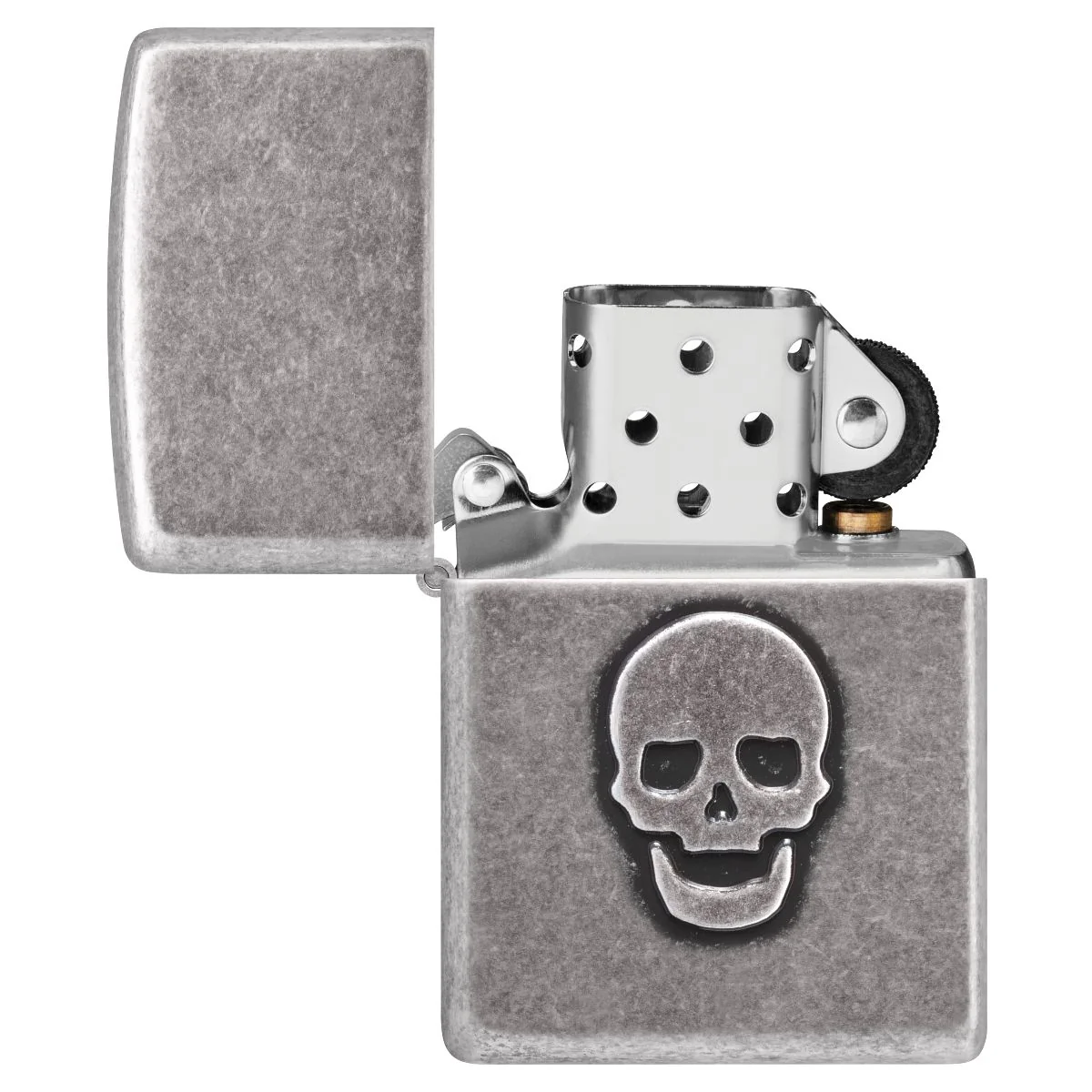 Zippo Lighter: Stamped Skull - Antique Silver Plate 46889 - Image 4
