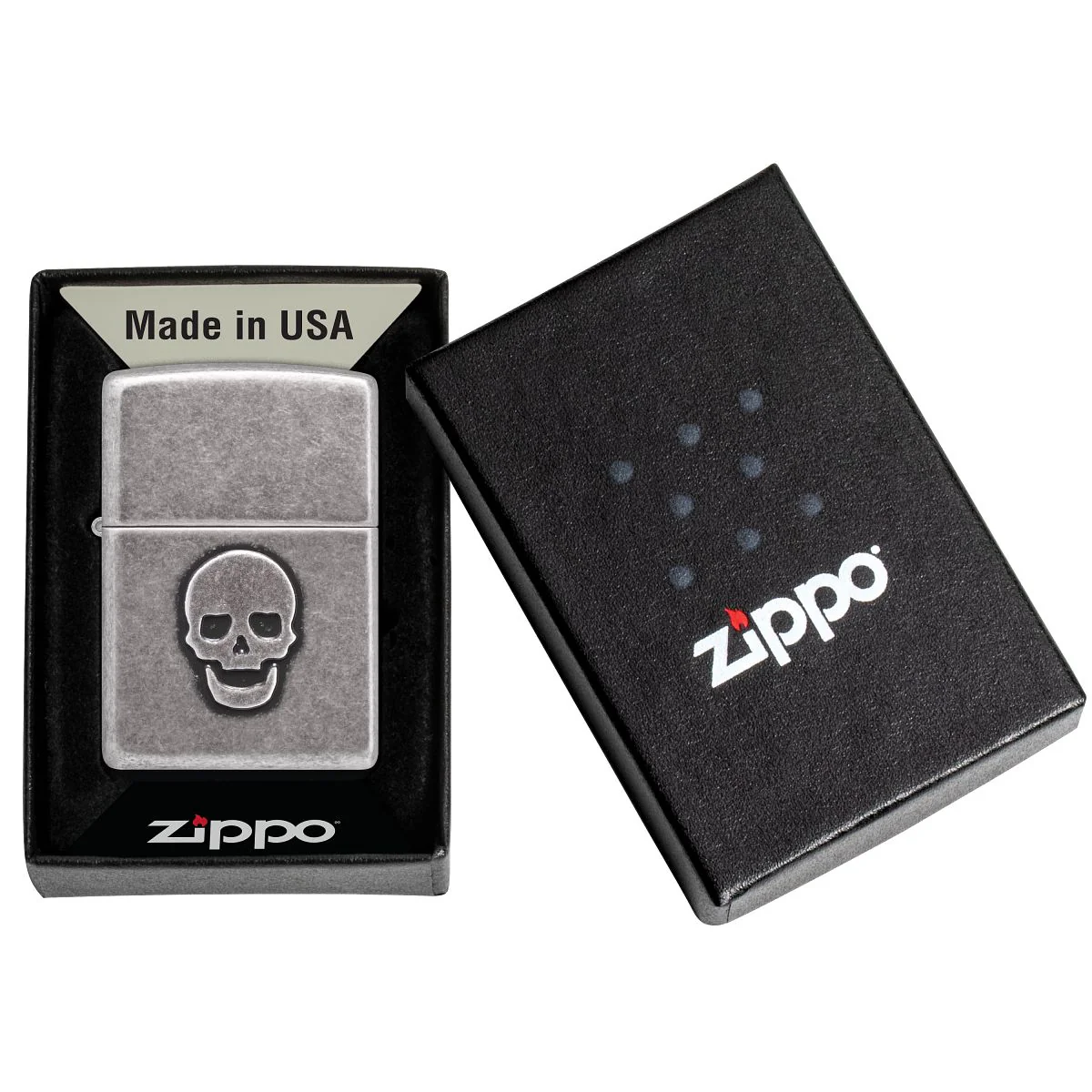 Zippo Lighter: Stamped Skull - Antique Silver Plate 46889 - Image 6