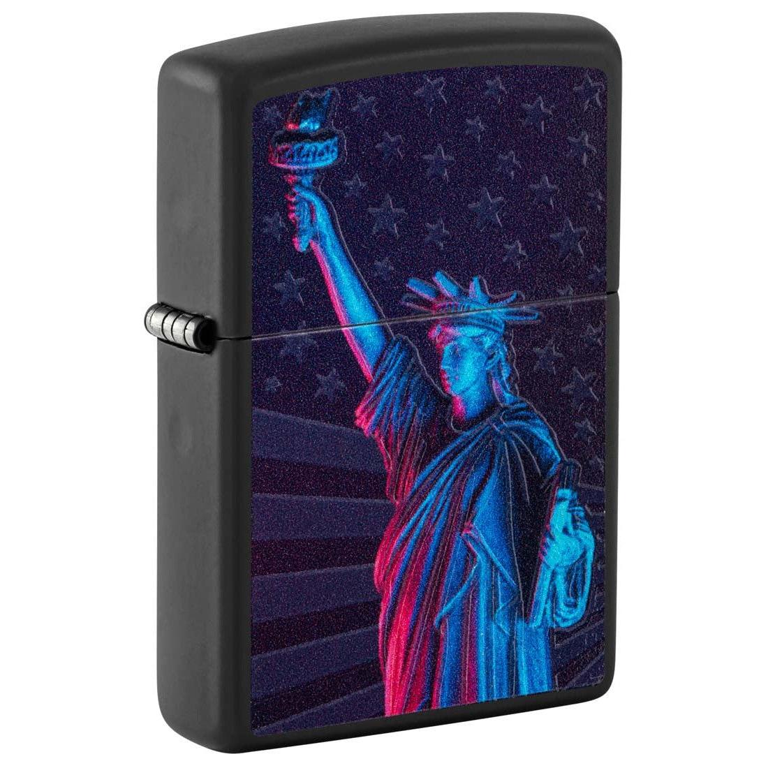 Zippo Lighter: Statue of Liberty, Blacklight - Black Matte 81282