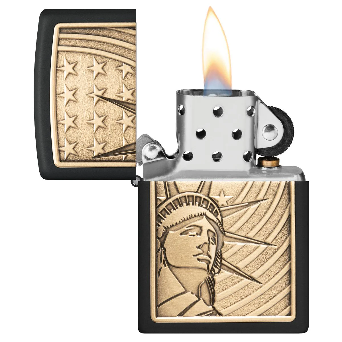 Zippo Lighter: Statue of Liberty Emblem - Black Matte 48921 - Image 3