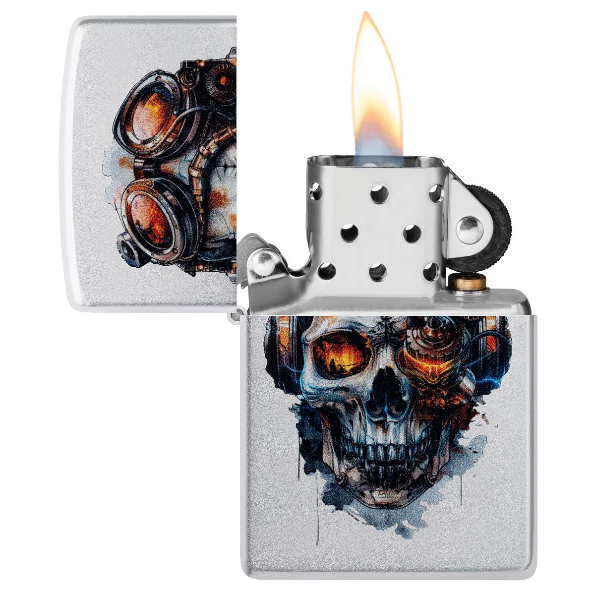 Zippo Lighter: Steampunk Skull - Satin Chrome 46668 - Image 3