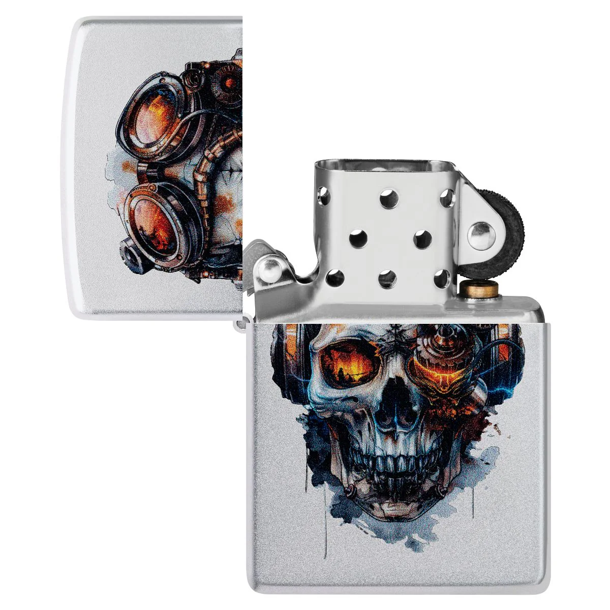 Zippo Lighter: Steampunk Skull - Satin Chrome 46668 - Image 4