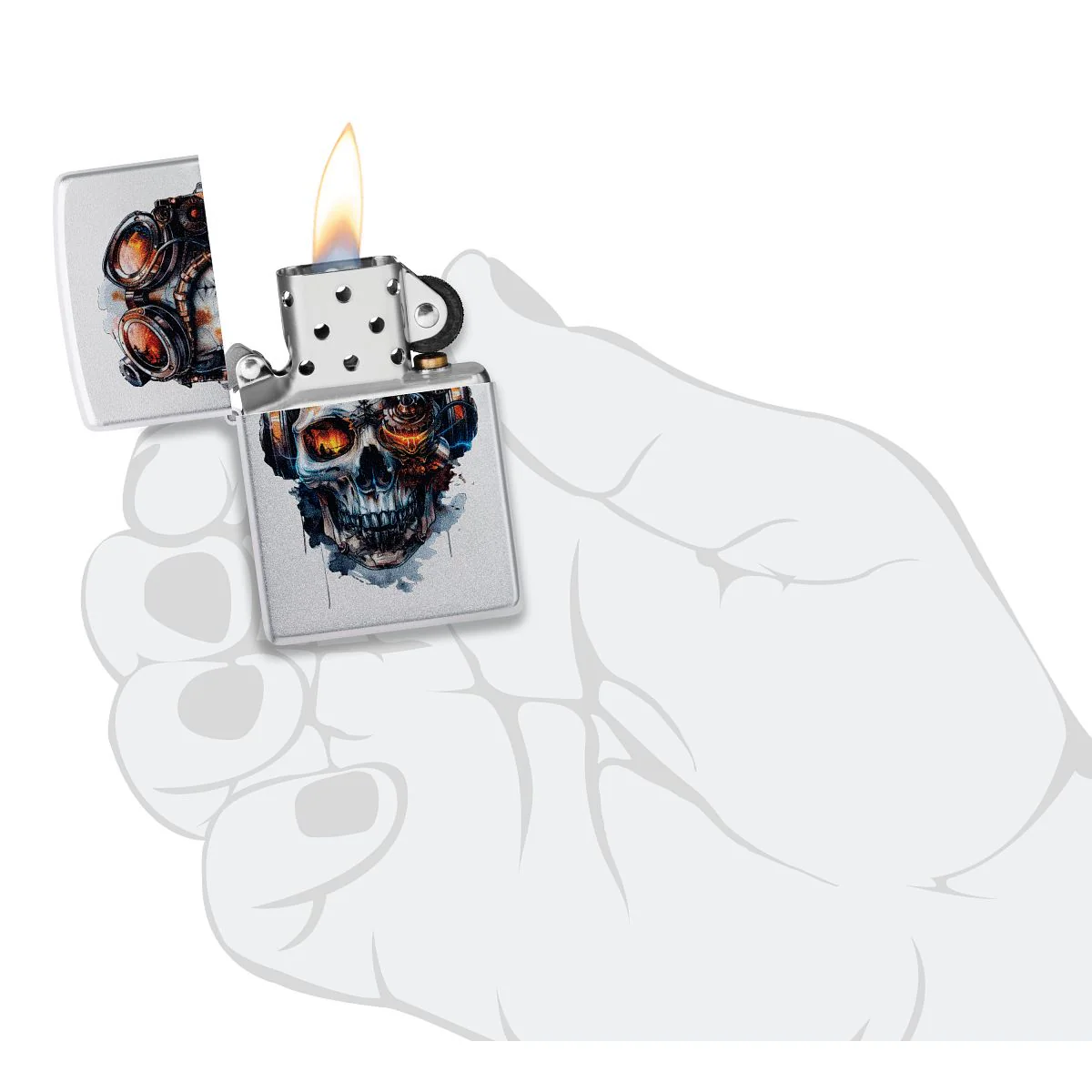 Zippo Lighter: Steampunk Skull - Satin Chrome 46668 - Image 5