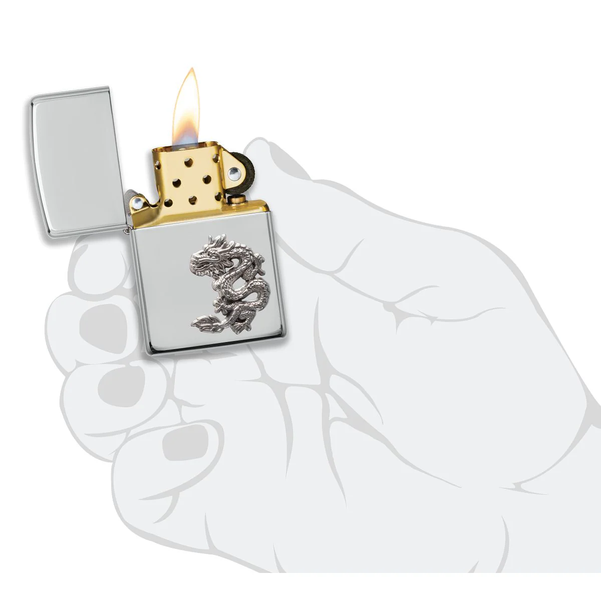 Zippo Lighter: Sterling Silver Chinese Dragon Emblem, Armor - High Polish 49555 - Image 6
