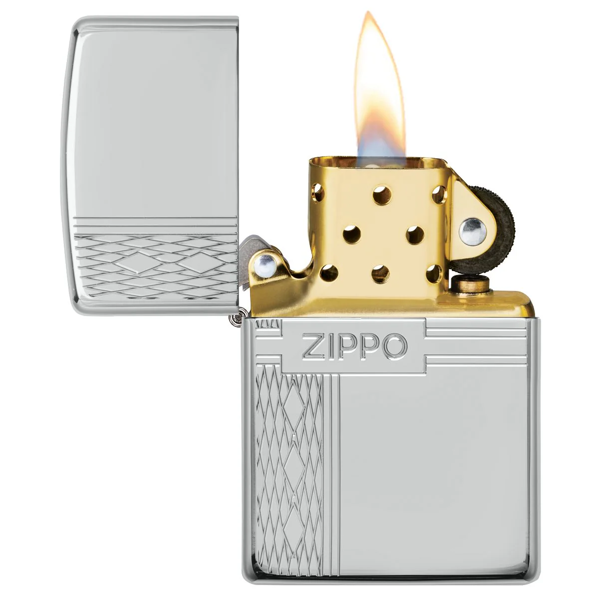 Zippo Lighter: Sterling Silver Diamond Design, Engraved Armor - High Polish 49551 - Image 3