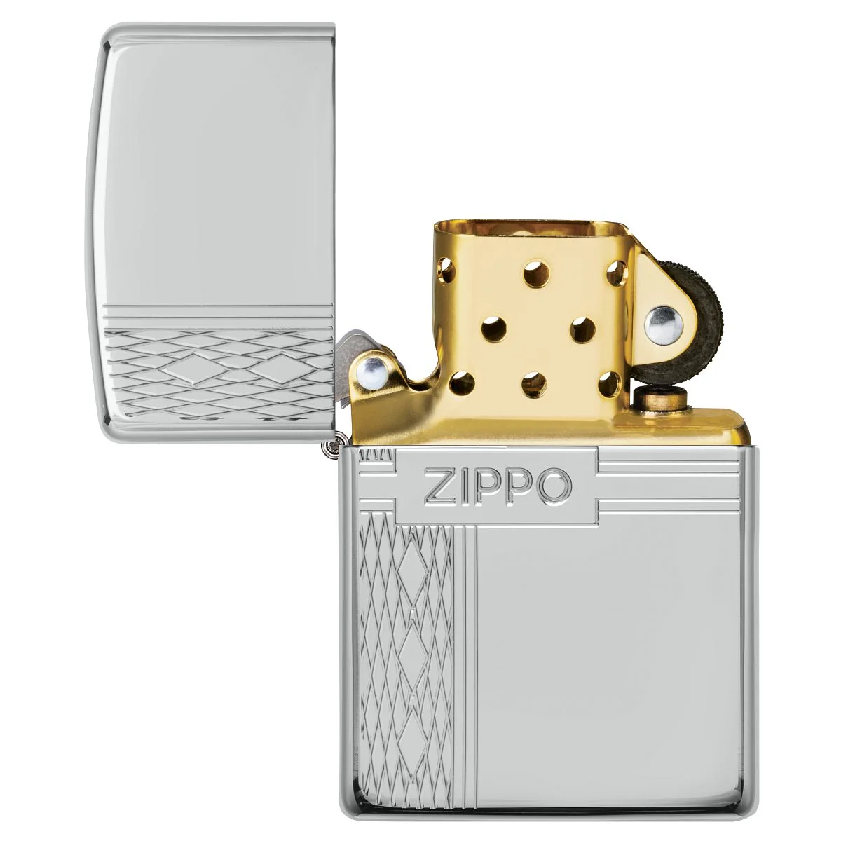 Zippo Lighter: Sterling Silver Diamond Design, Engraved Armor - High Polish 49551 - Image 4