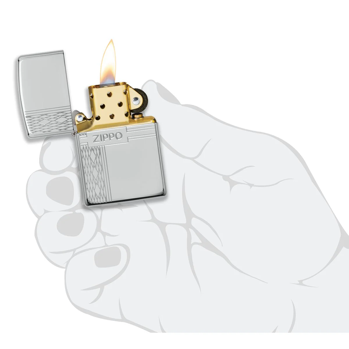 Zippo Lighter: Sterling Silver Diamond Design, Engraved Armor - High Polish 49551 - Image 5