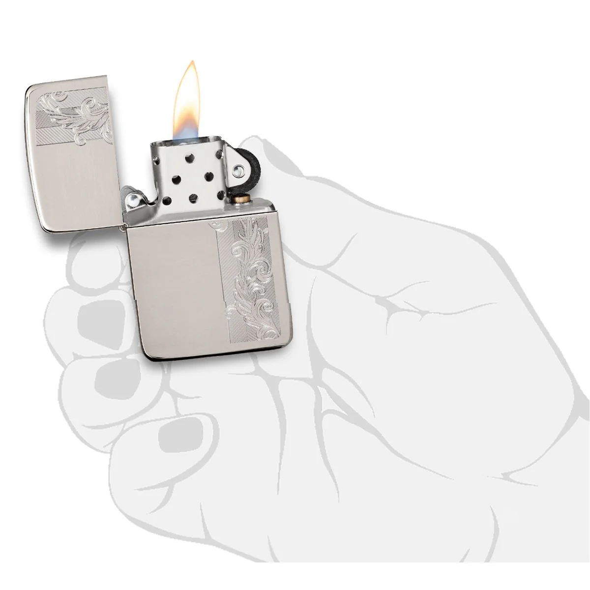Zippo Lighter: Sterling Silver Herringbone Filigree - Hand Satin 49558 - Image 6
