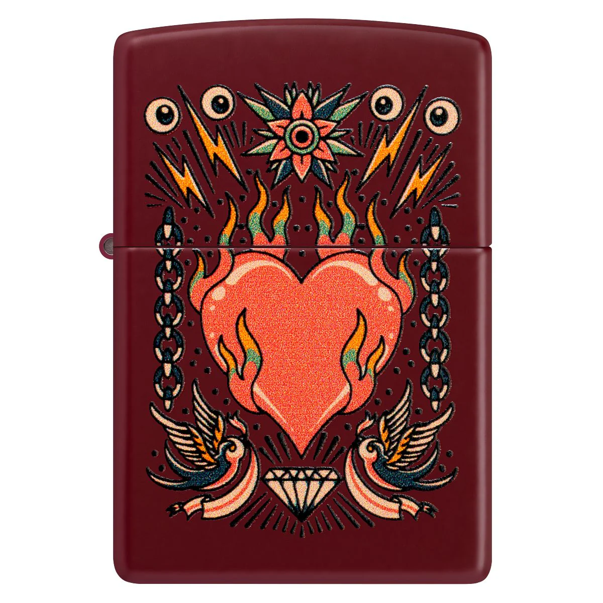 Zippo Lighter: Tattoo Heart Design - Merlot 46584 - Image 2