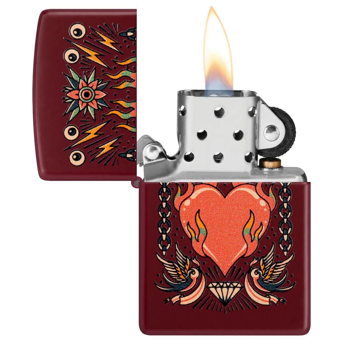 Zippo Lighter: Tattoo Heart Design - Merlot 46584 - Image 3