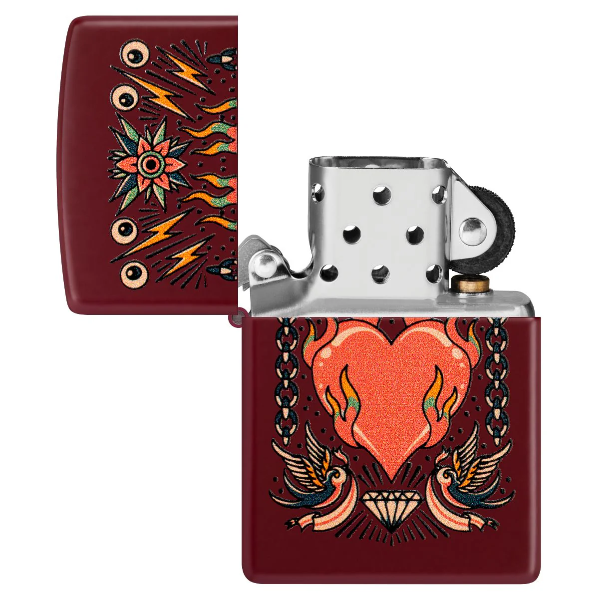 Zippo Lighter: Tattoo Heart Design - Merlot 46584 - Image 4