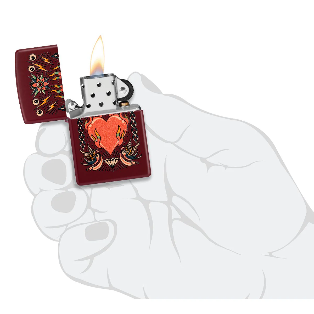 Zippo Lighter: Tattoo Heart Design - Merlot 46584 - Image 5