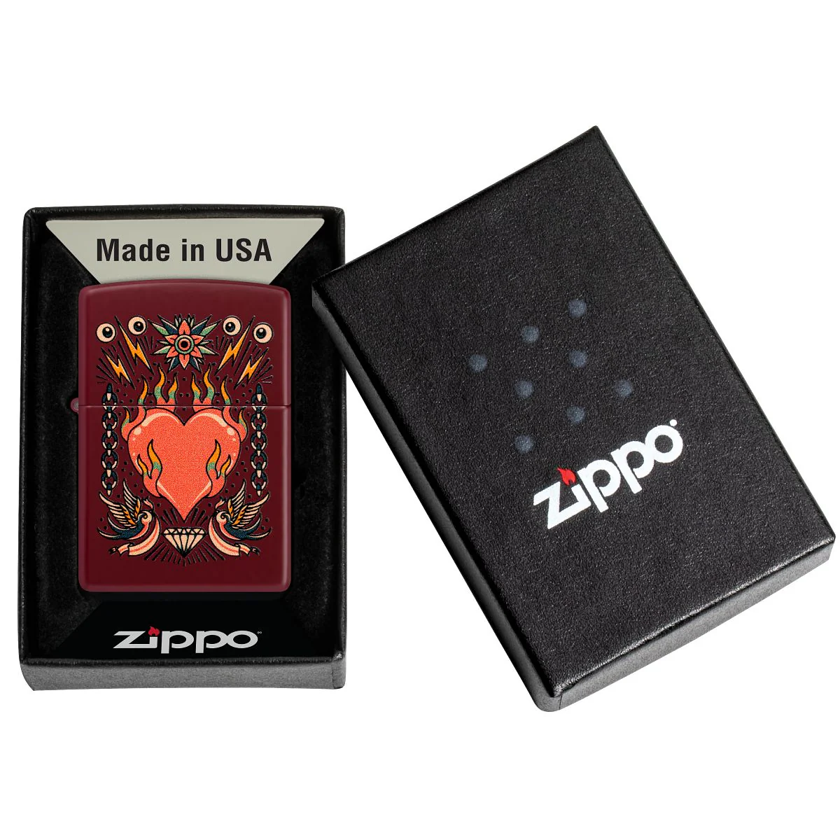 Zippo Lighter: Tattoo Heart Design - Merlot 46584 - Image 6