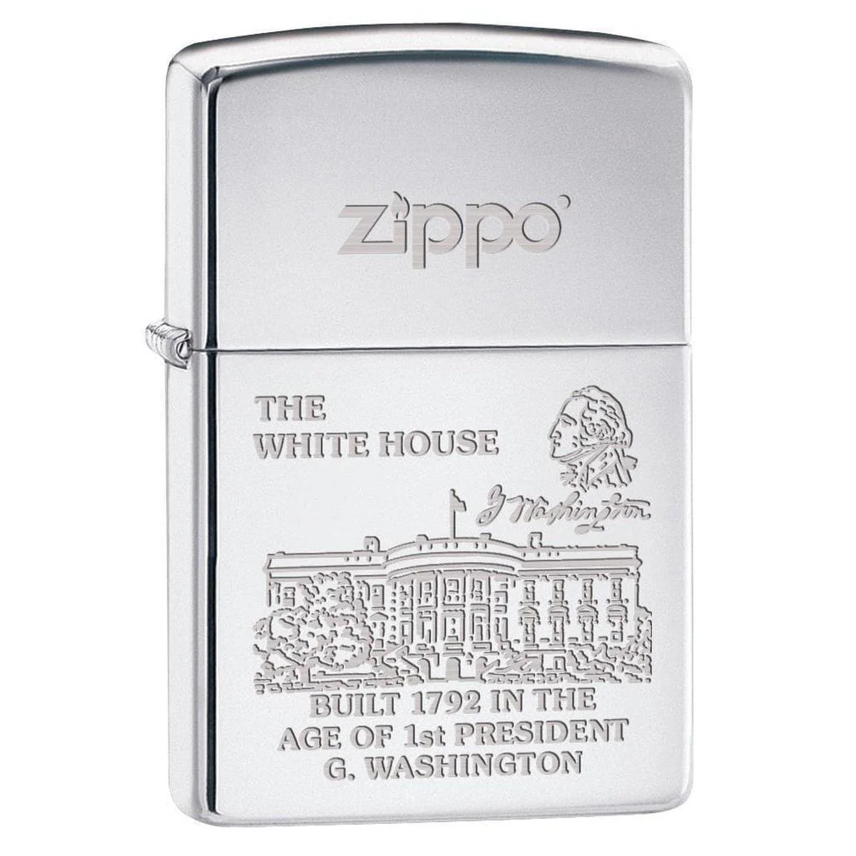 Zippo Lighter: The White House, Engraved - High Polish Chrome 77196