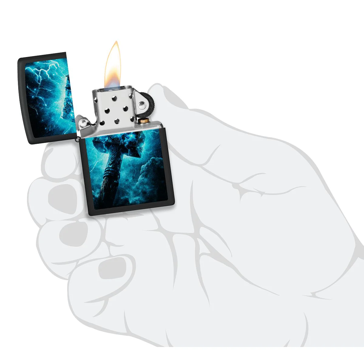 Zippo Lighter: Thor's Hammer, Black Light - Black Matte 46365 - Image 6