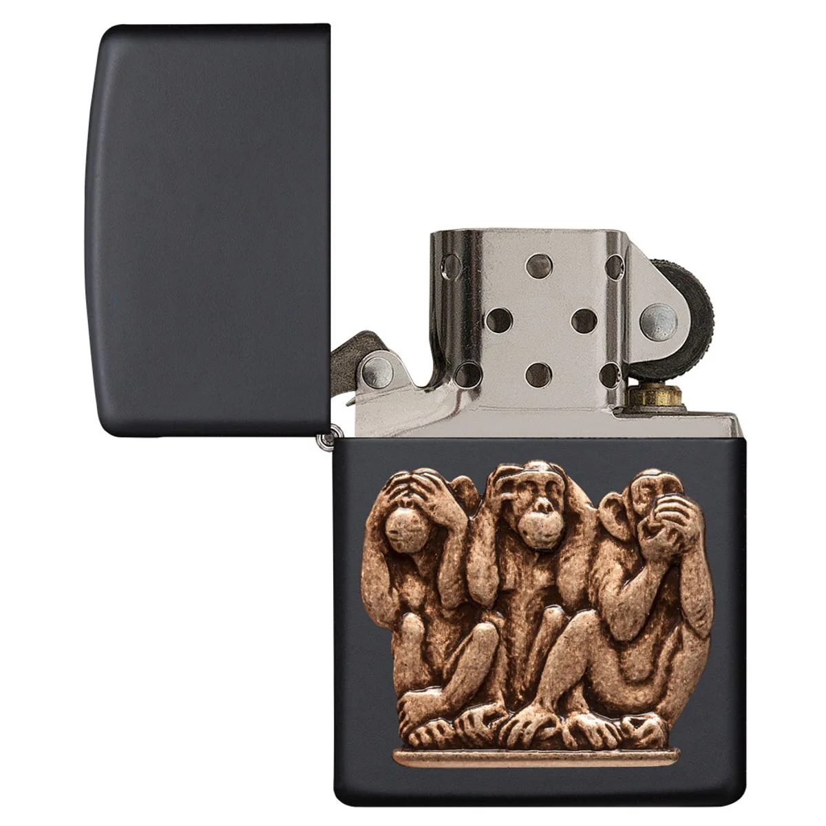 Zippo Lighter: Three Monkeys - Black Matte 29409 - Image 4
