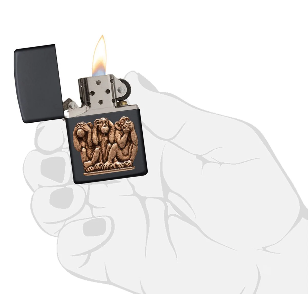 Zippo Lighter: Three Monkeys - Black Matte 29409 - Image 5