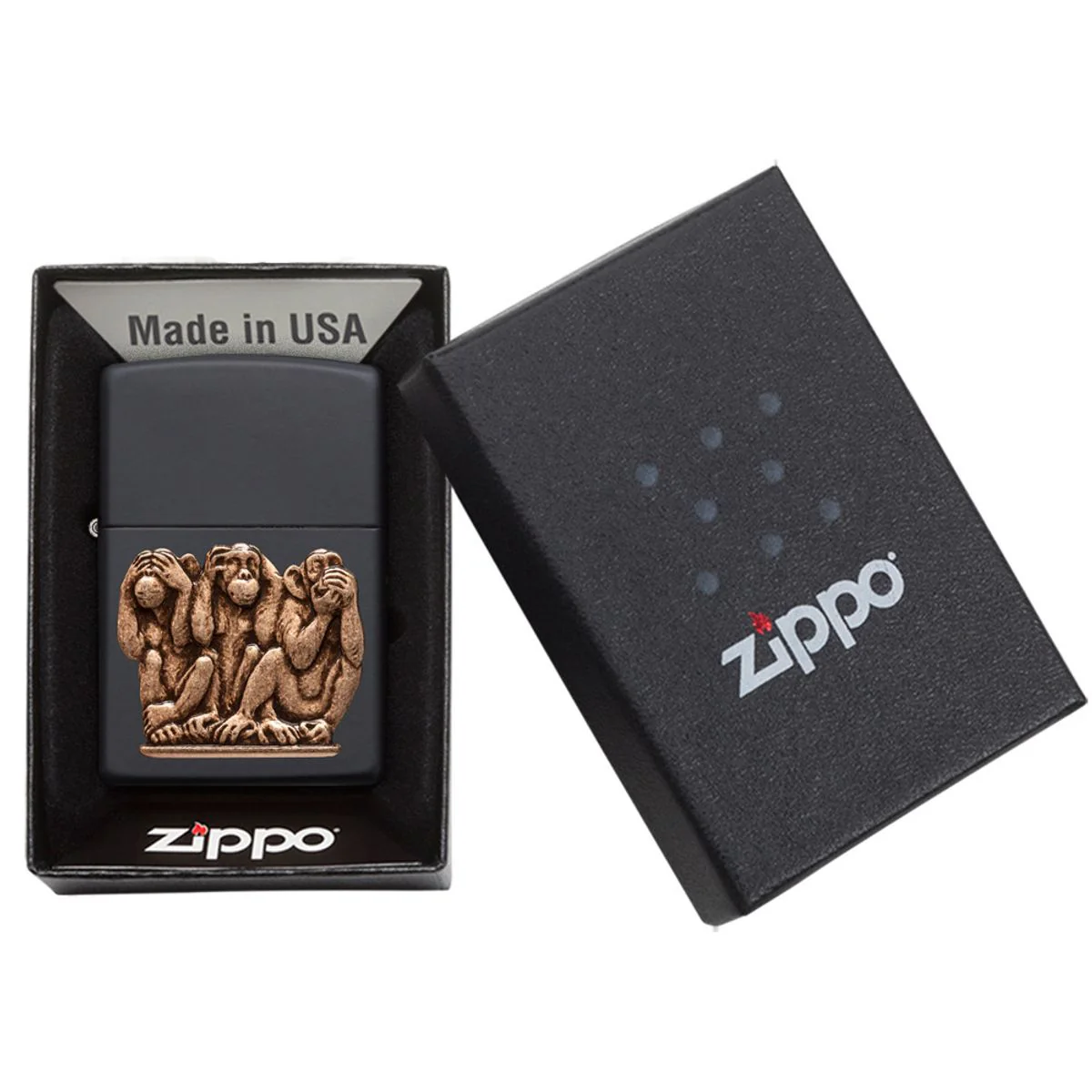 Zippo Lighter: Three Monkeys - Black Matte 29409 - Image 6