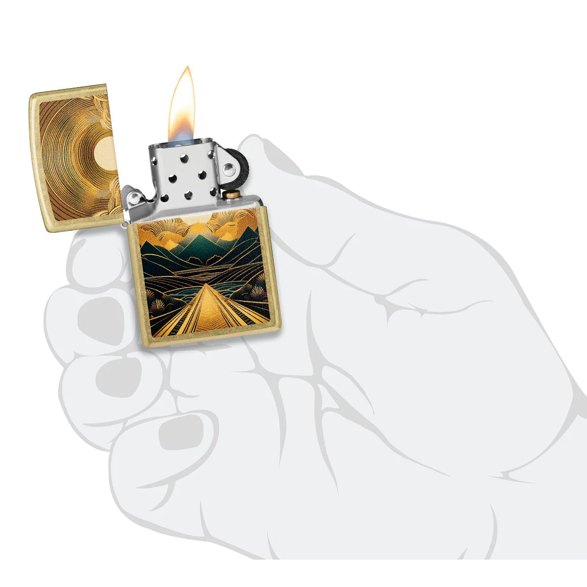 Zippo Lighter: Through the Mountains Design - Street Brass 47137 - Image 5