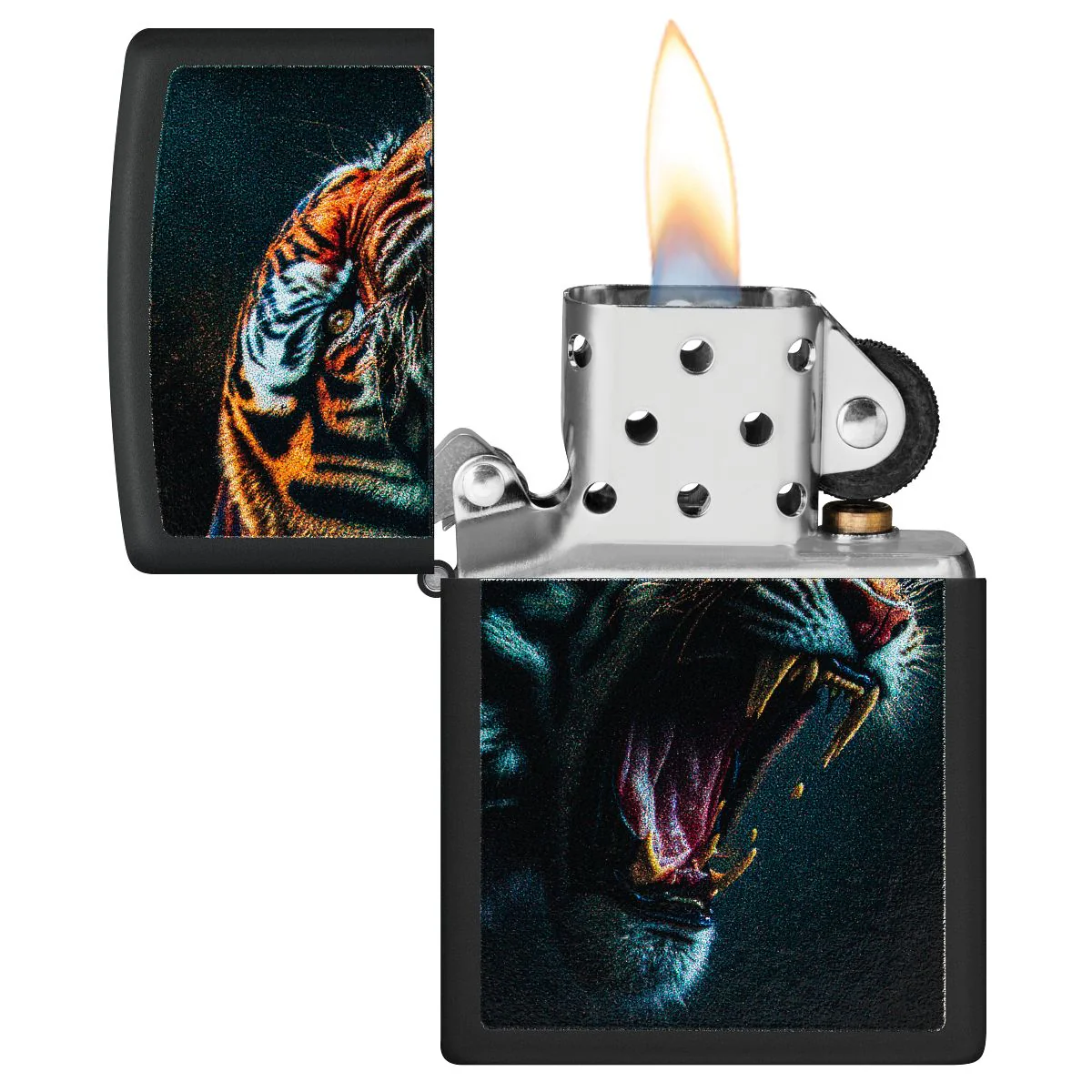 Zippo Lighter: Tiger Roar Design - Black Matte 46241 - Image 3