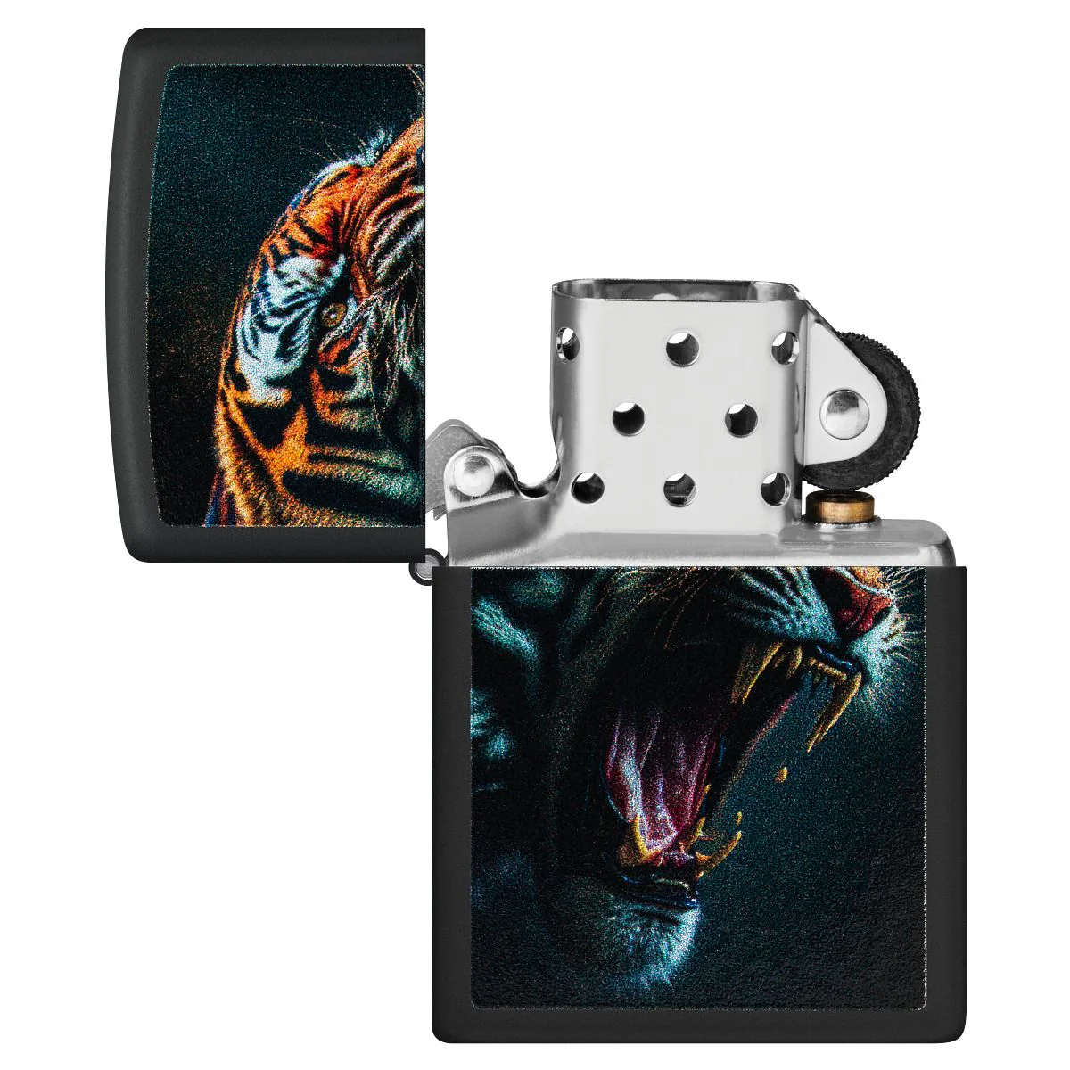 Zippo Lighter: Tiger Roar Design - Black Matte 46241 - Image 4