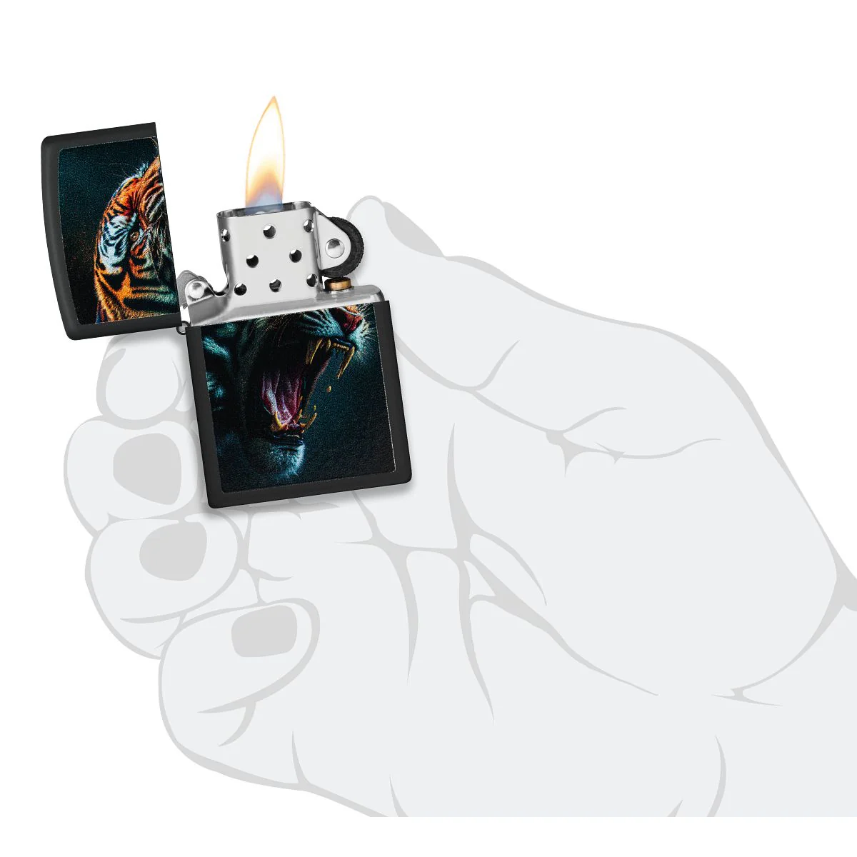 Zippo Lighter: Tiger Roar Design - Black Matte 46241 - Image 5