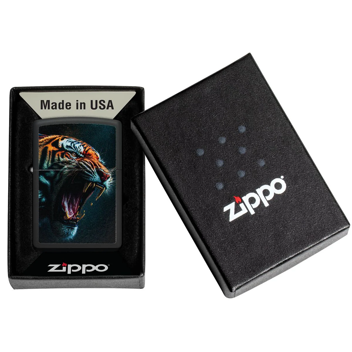 Zippo Lighter: Tiger Roar Design - Black Matte 46241 - Image 6
