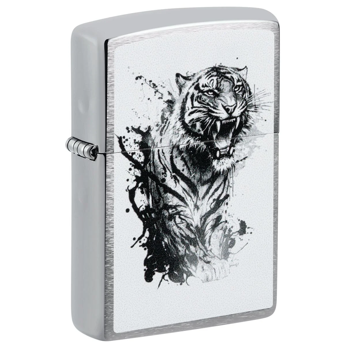 Zippo Lighter: Tiger Splash Design - Brushed Chrome 46076