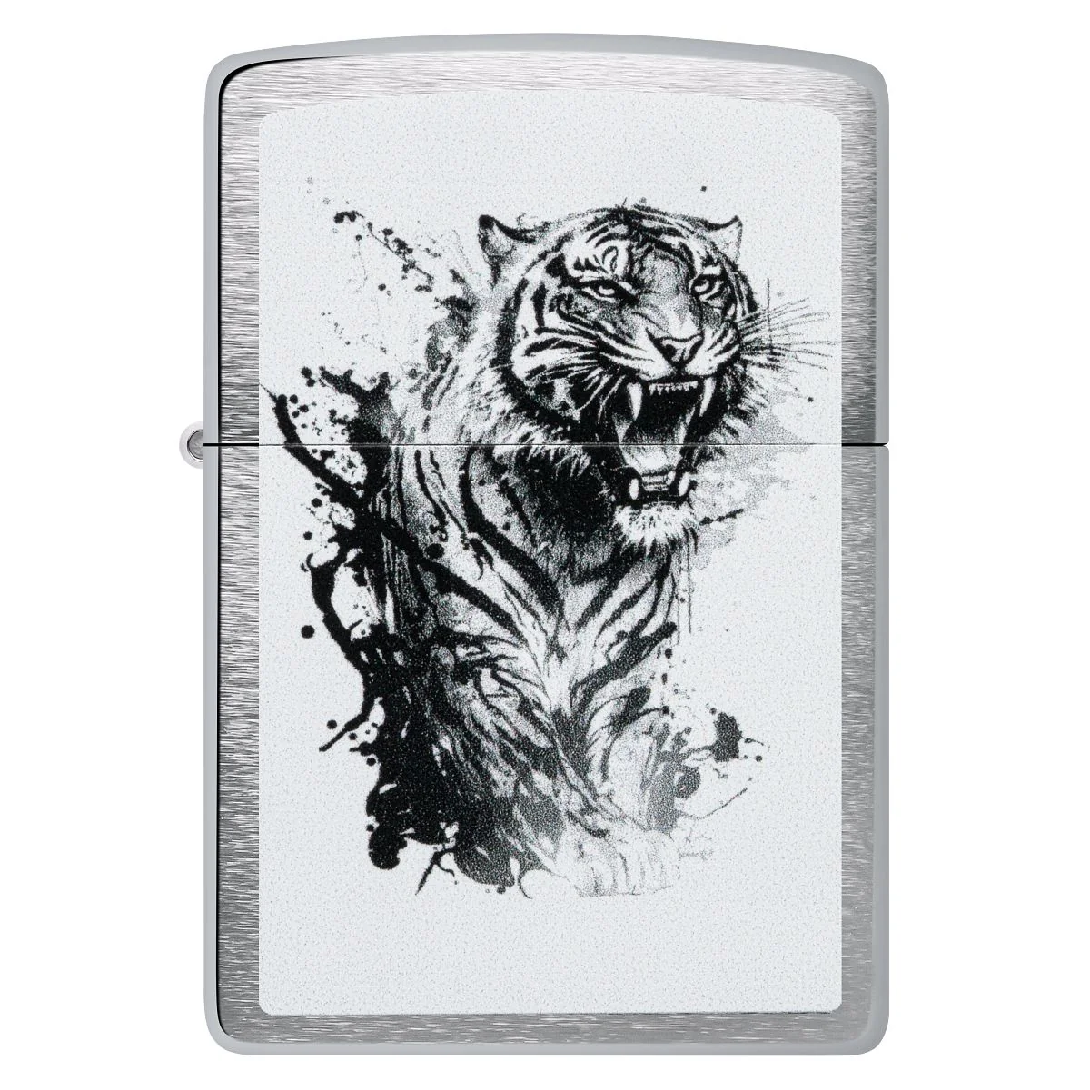 Zippo Lighter: Tiger Splash Design - Brushed Chrome 46076 - Image 2