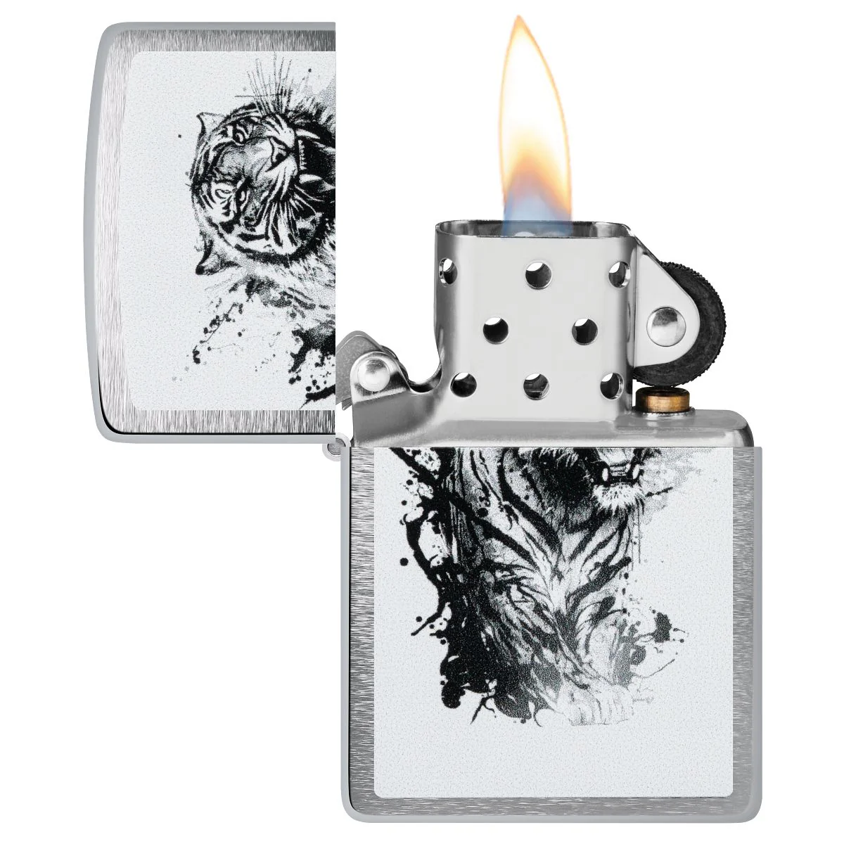 Zippo Lighter: Tiger Splash Design - Brushed Chrome 46076 - Image 3