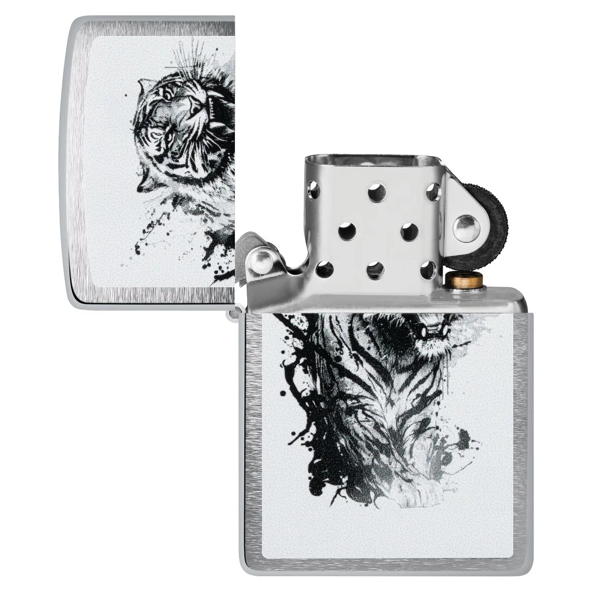 Zippo Lighter: Tiger Splash Design - Brushed Chrome 46076 - Image 4