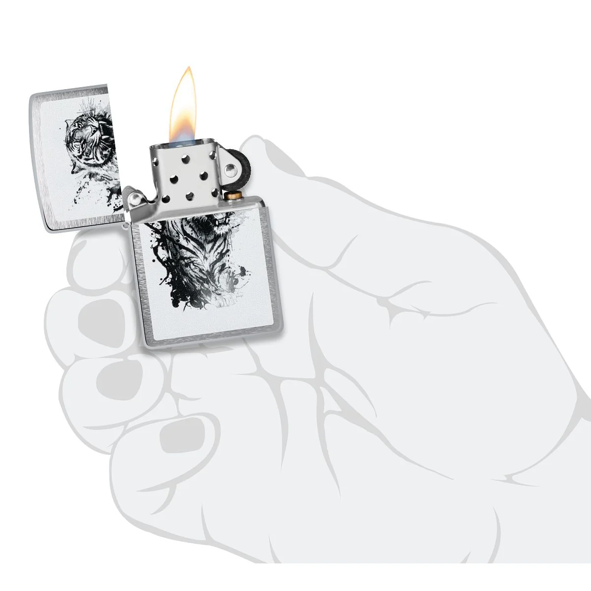 Zippo Lighter: Tiger Splash Design - Brushed Chrome 46076 - Image 5