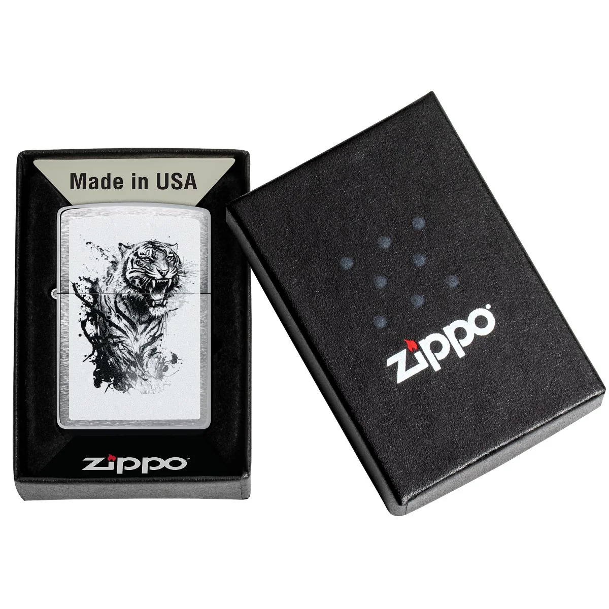 Zippo Lighter: Tiger Splash Design - Brushed Chrome 46076 - Image 6