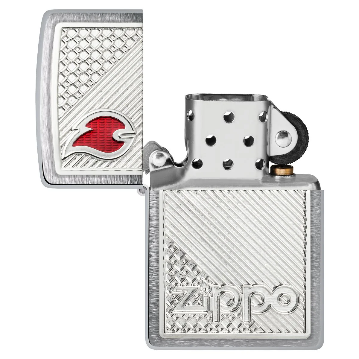 Zippo Lighter: Tiles Emblem with Flame - Brushed Chrome 48126 - Image 4