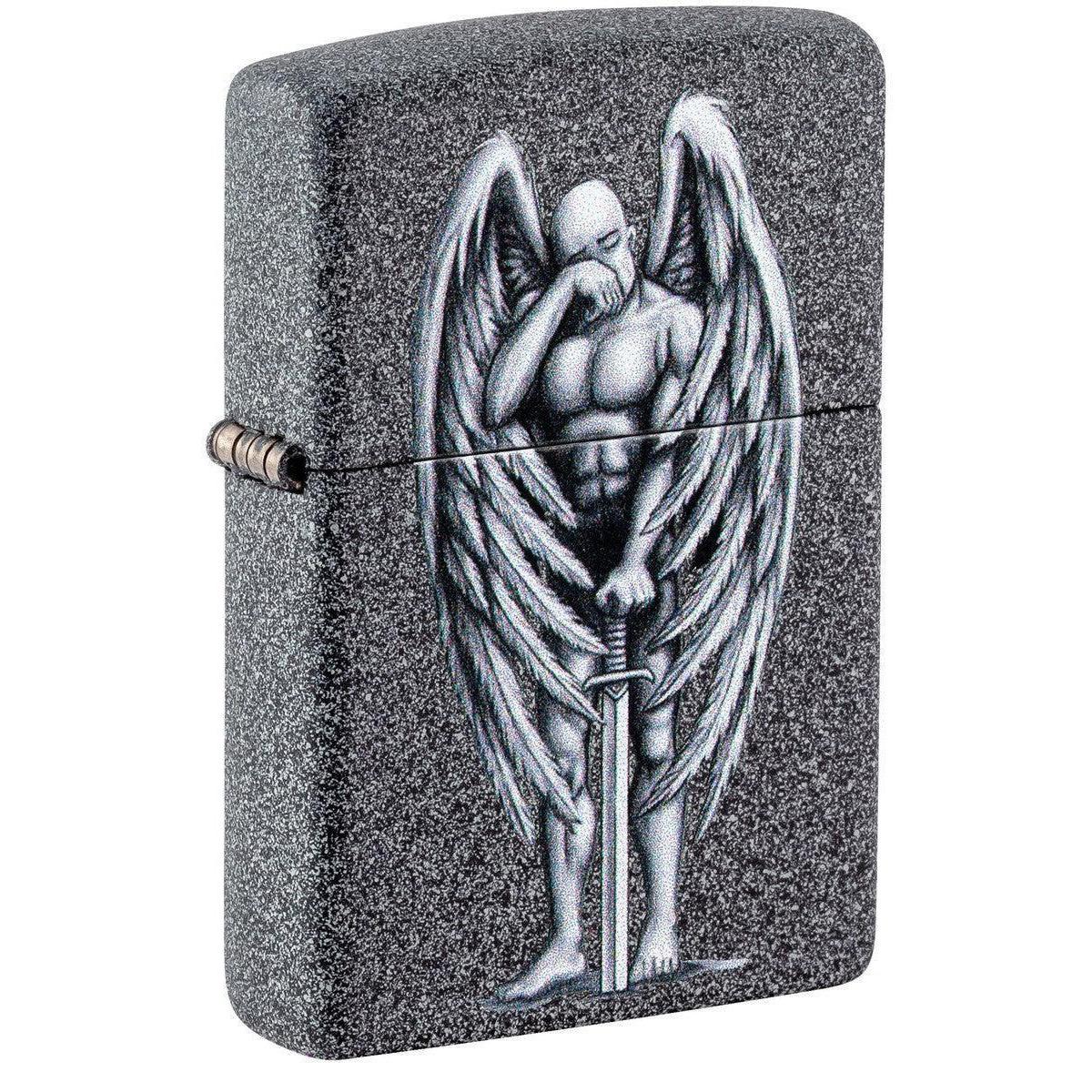 Zippo Lighter: Tired Angel with Sword - Iron Stone 81467